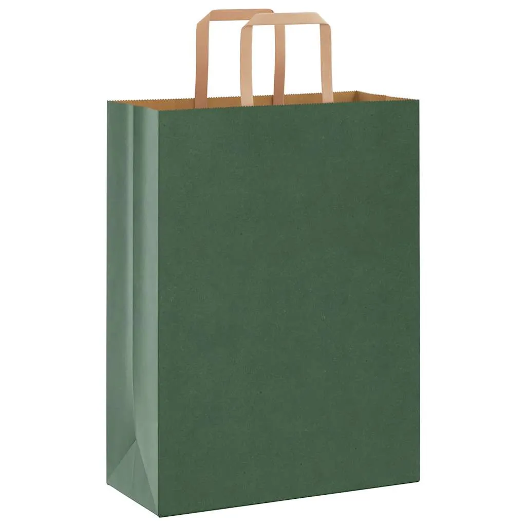 vidaXL Paper Bags 50 pcs with Handles Green 26x12x35 cm