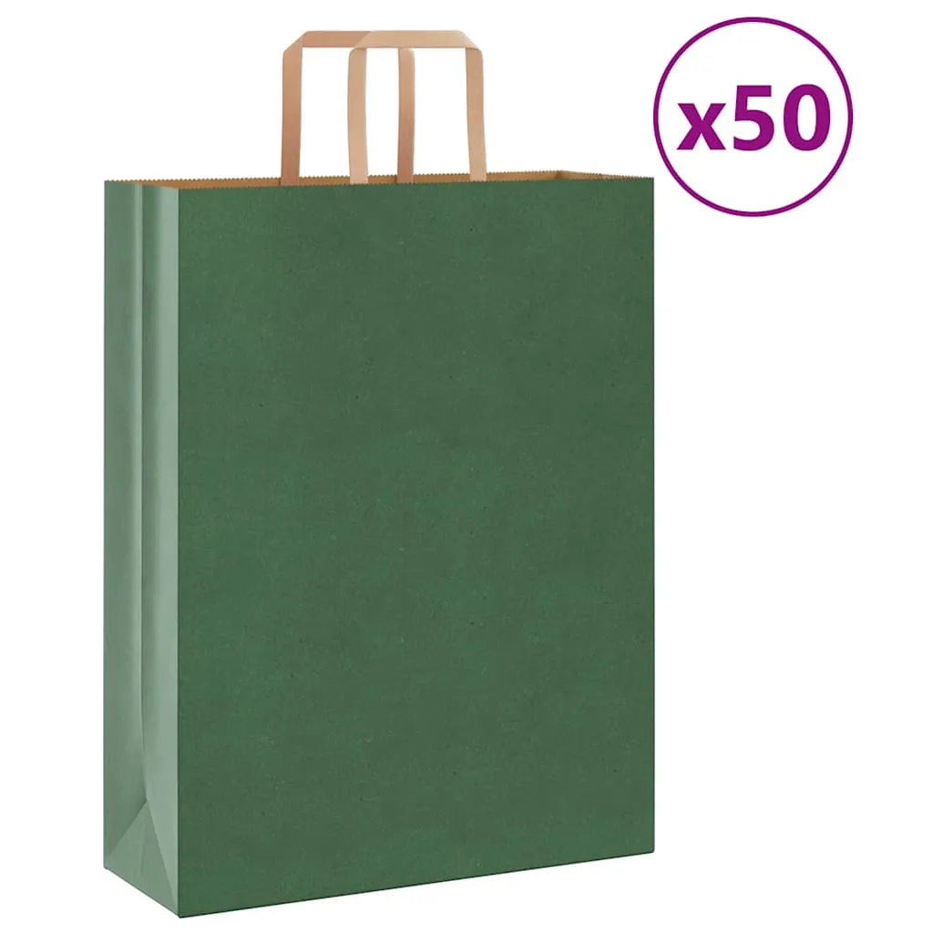 vidaXL Paper Bags 50 pcs with Handles Green 32x12x42 cm