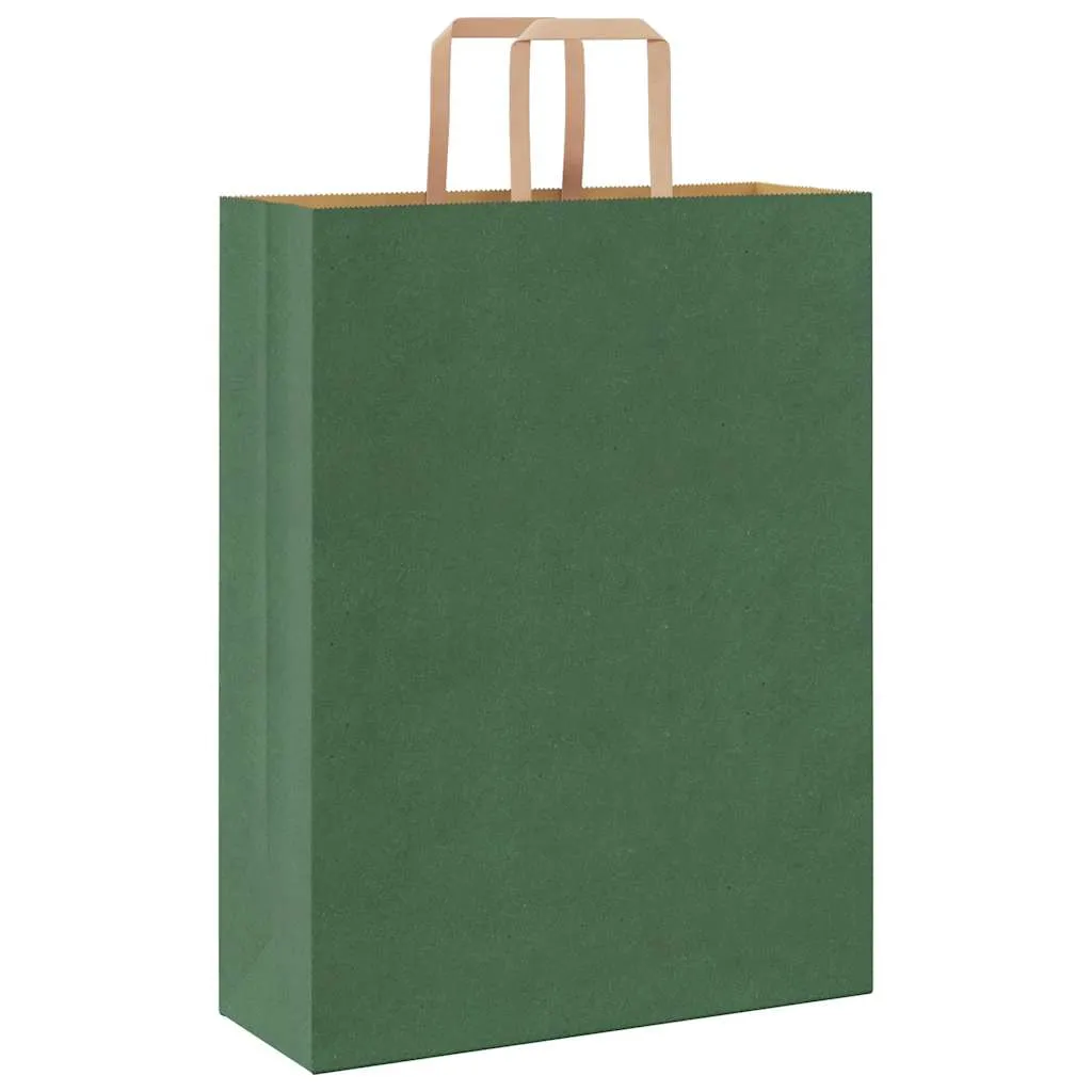 vidaXL Paper Bags 50 pcs with Handles Green 32x12x42 cm