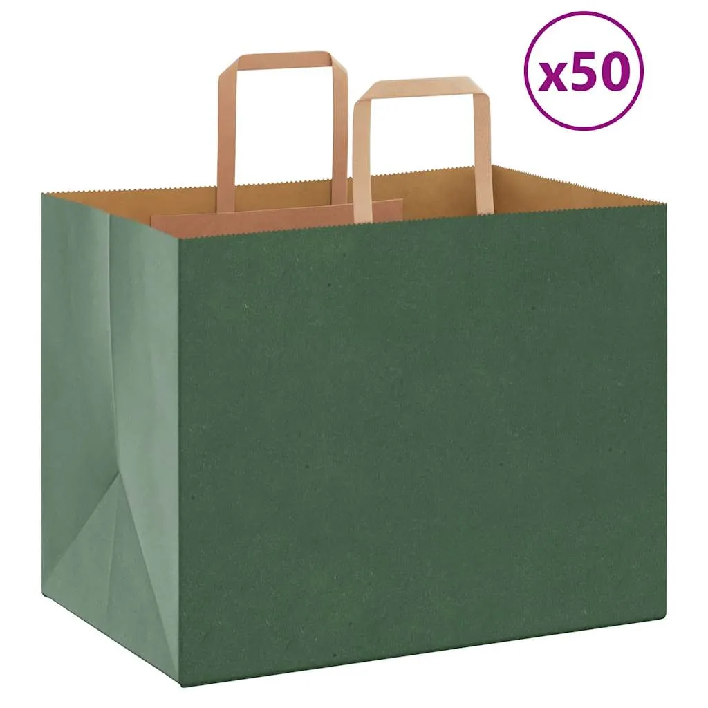 vidaXL Paper Bags 50 pcs with Handles Green 32x22x24 cm