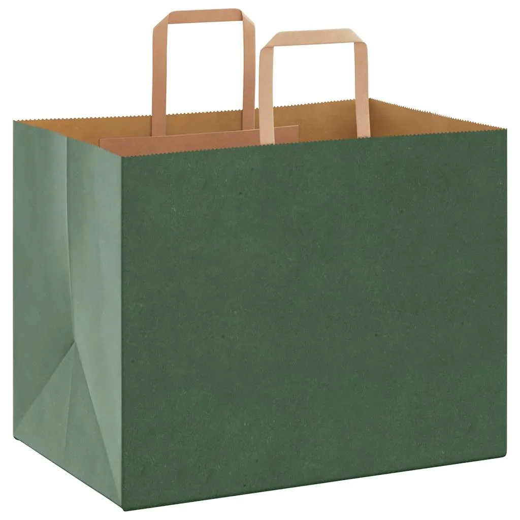 vidaXL Paper Bags 50 pcs with Handles Green 32x22x24 cm