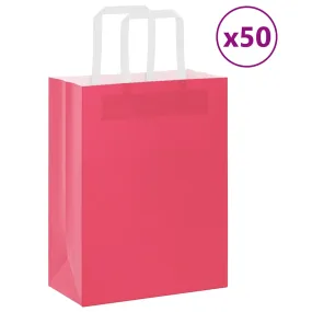 vidaXL Paper Bags 50 pcs with Handles Pink 21x11x28 cm