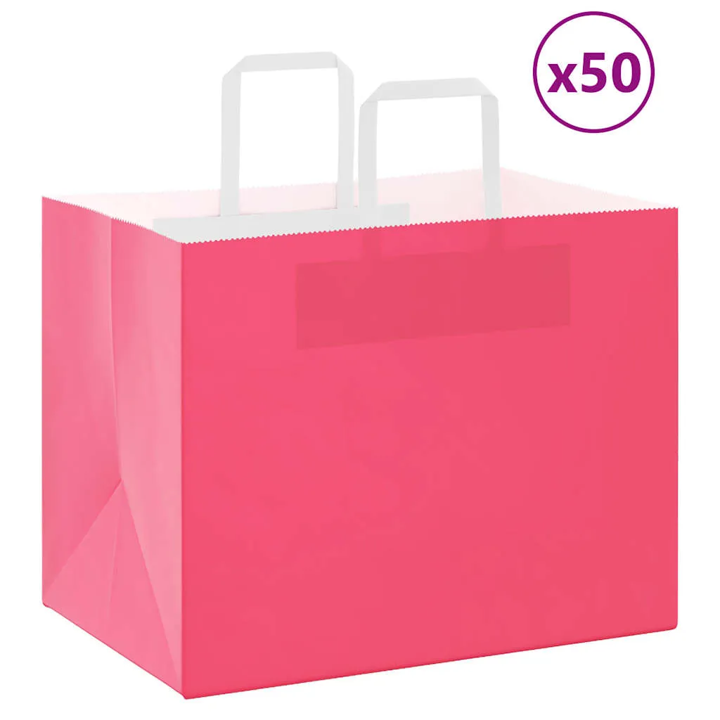 vidaXL Paper Bags 50 pcs with Handles Pink 32x22x24 cm