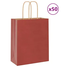 vidaXL Paper Bags 50 pcs with Handles Red 18x8x22 cm