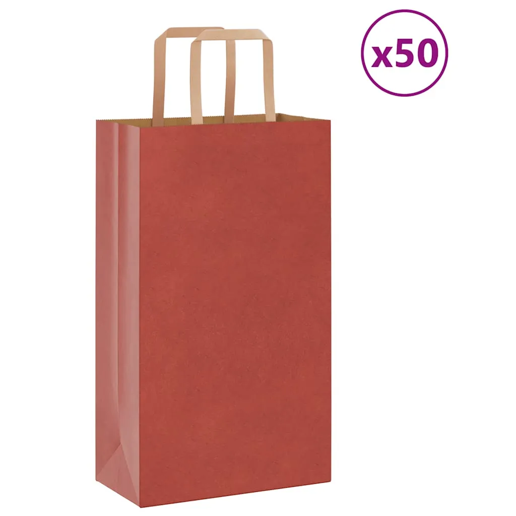 vidaXL Paper Bags 50 pcs with Handles Red 21x11x36 cm