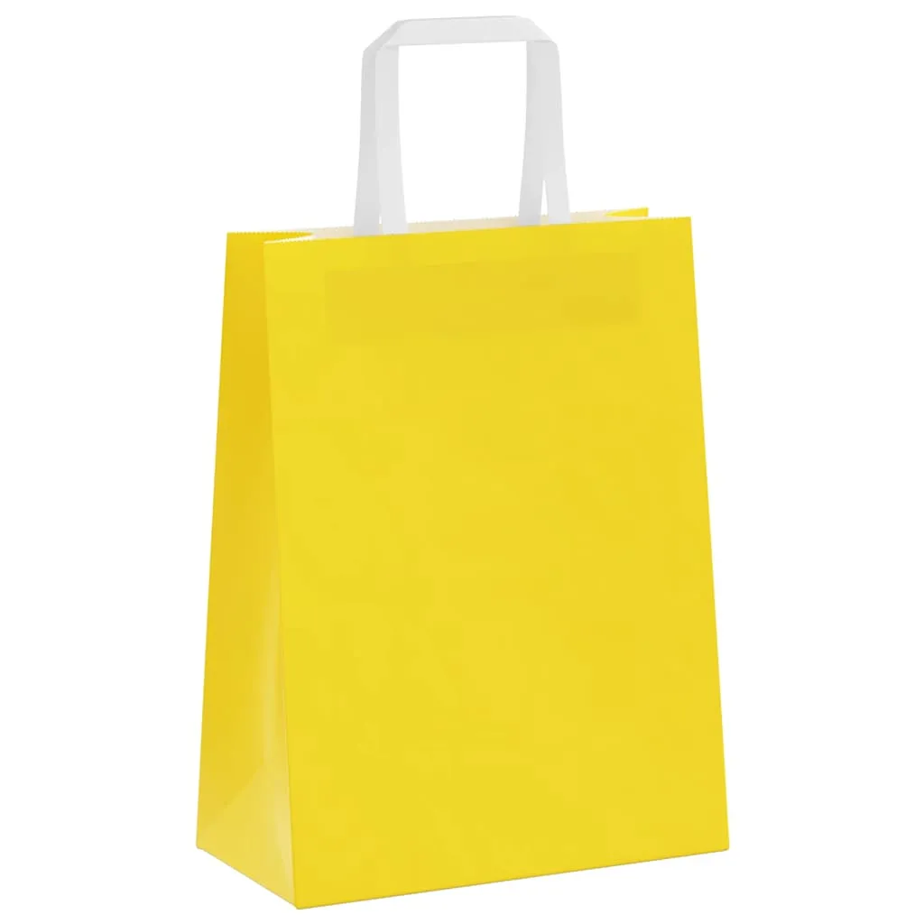 vidaXL Paper Bags 50 pcs with Handles Yellow 21x11x28 cm