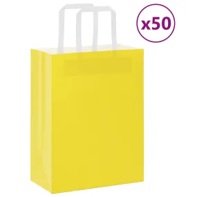 vidaXL Paper Bags 50 pcs with Handles Yellow 21x11x28 cm