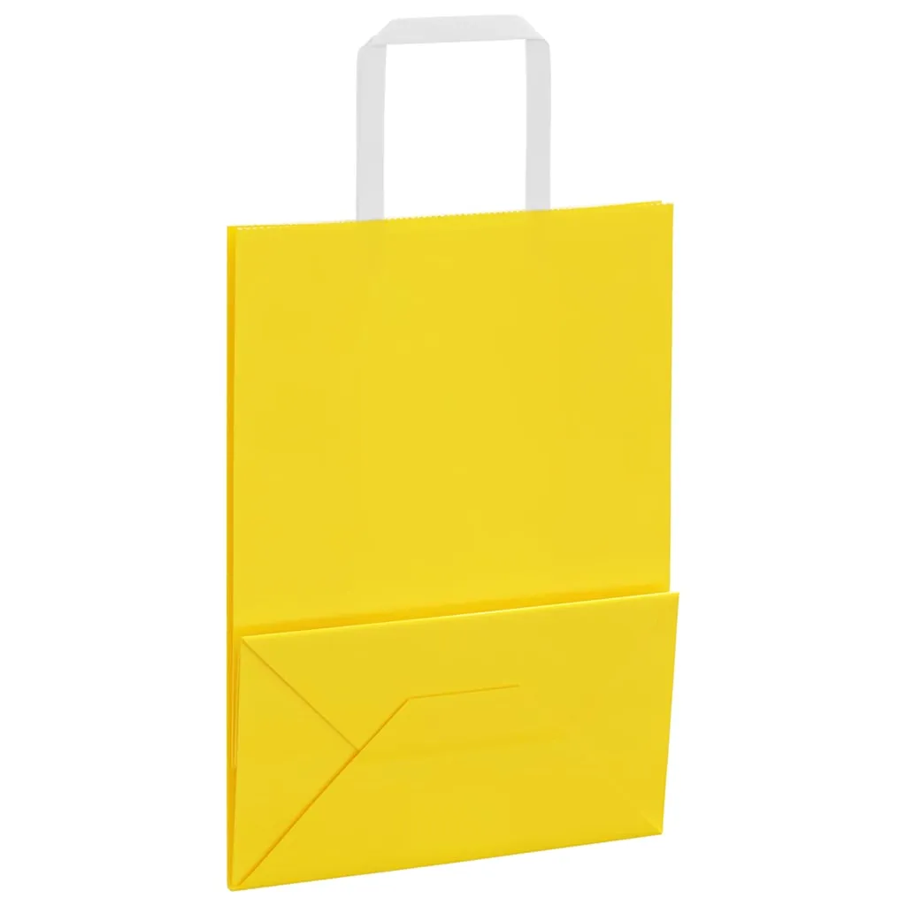 vidaXL Paper Bags 50 pcs with Handles Yellow 21x11x28 cm