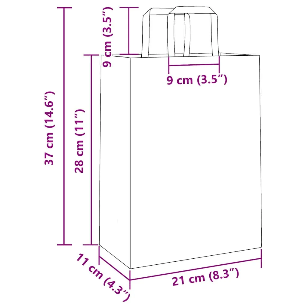 vidaXL Paper Bags 50 pcs with Handles Yellow 21x11x28 cm