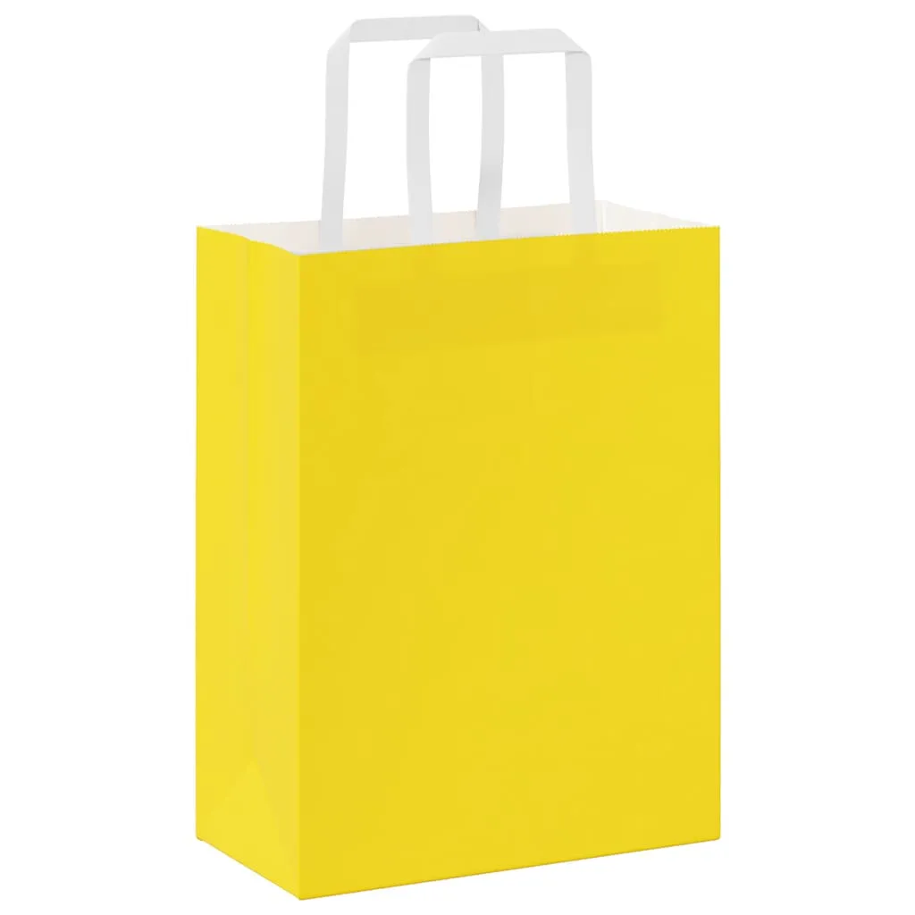 vidaXL Paper Bags 50 pcs with Handles Yellow 21x11x28 cm