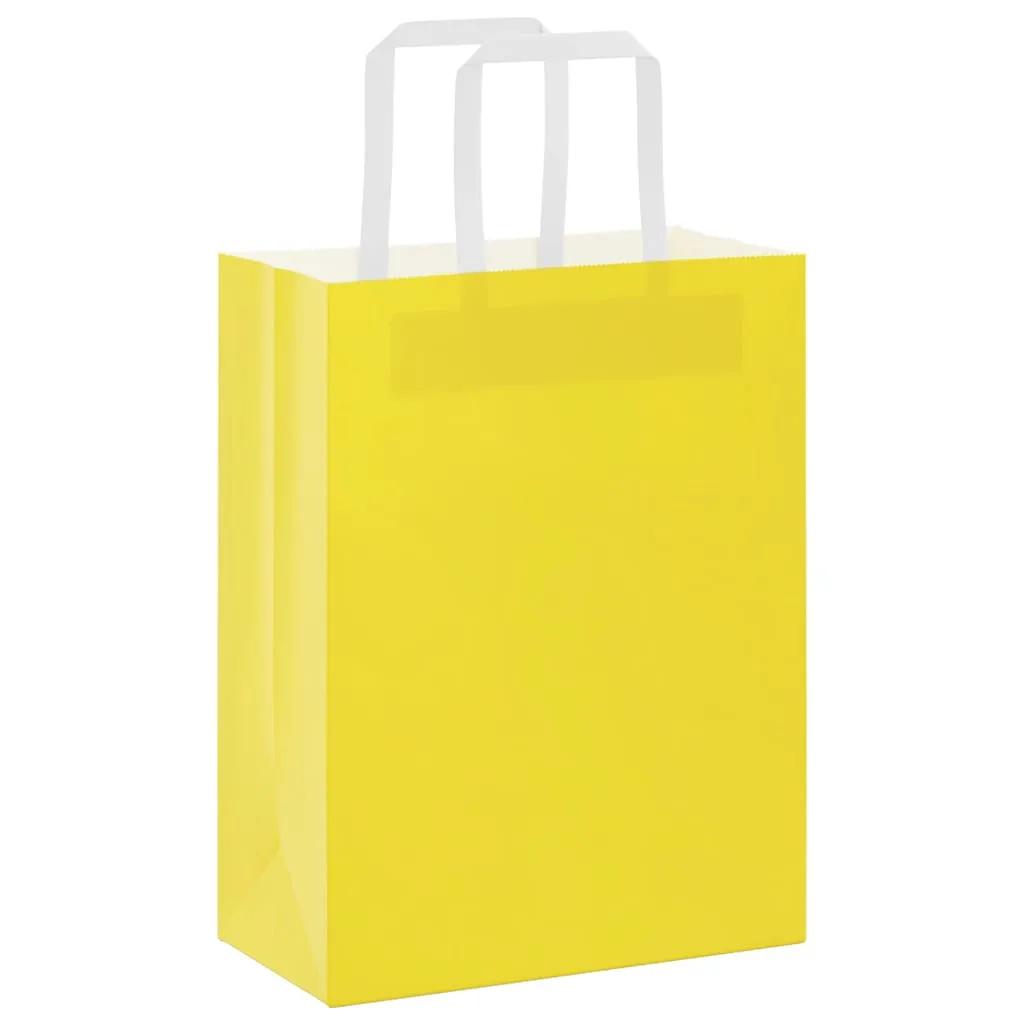 vidaXL Paper Bags 50 pcs with Handles Yellow 21x11x28 cm