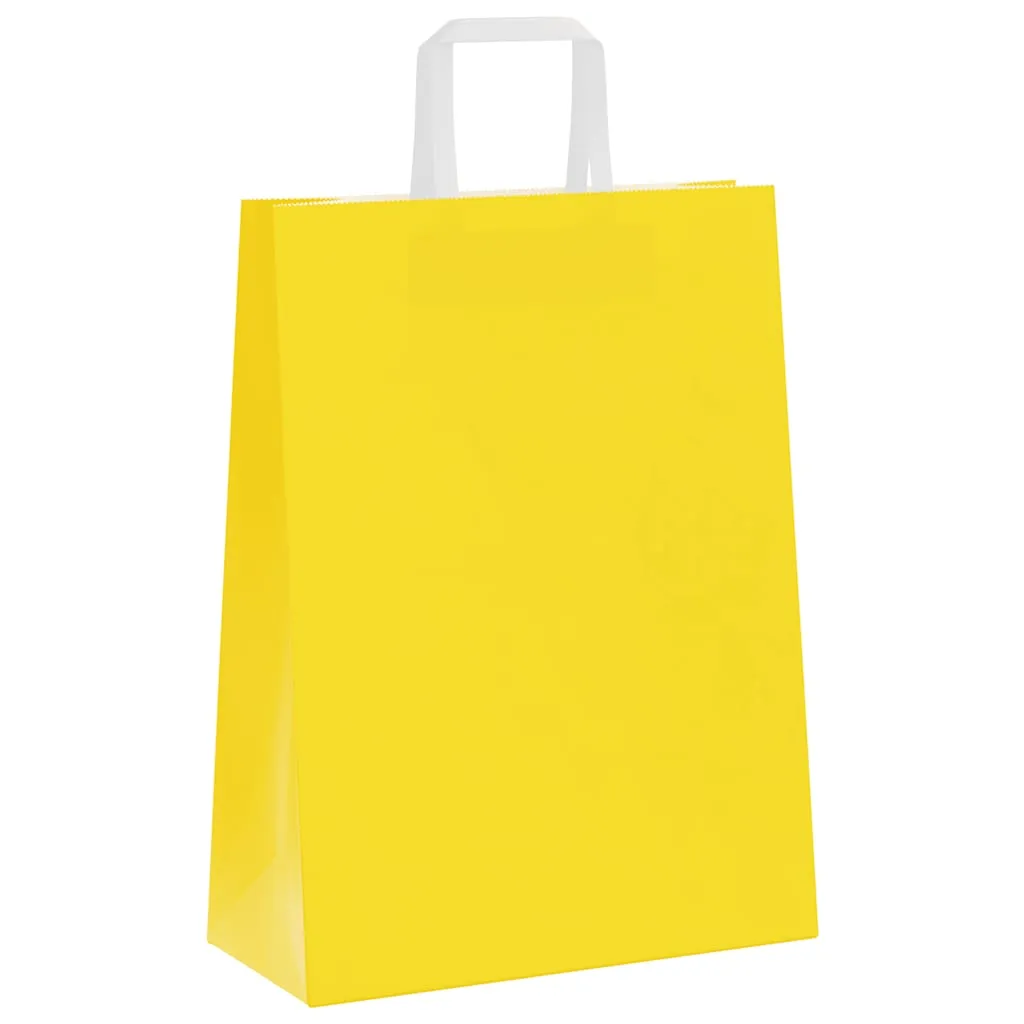 vidaXL Paper Bags 50 pcs with Handles Yellow 26x12x35 cm