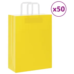 vidaXL Paper Bags 50 pcs with Handles Yellow 26x12x35 cm