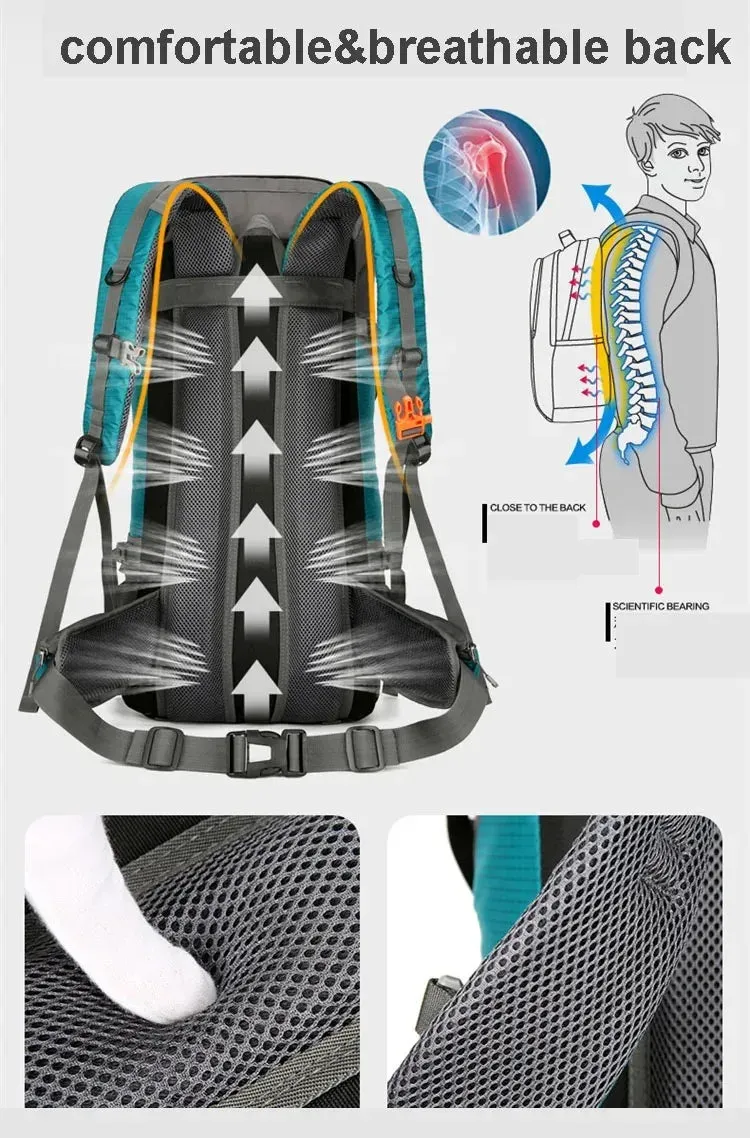 Waterproof Nylon Backpack With Rain Cover Hiking Mountaineering