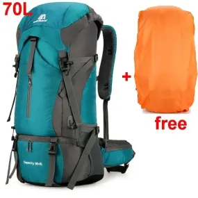 Waterproof Nylon Backpack With Rain Cover Hiking Mountaineering