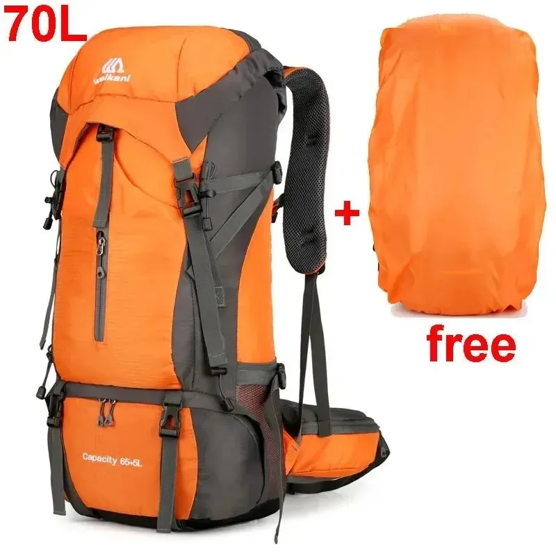 Waterproof Nylon Backpack With Rain Cover Hiking Mountaineering