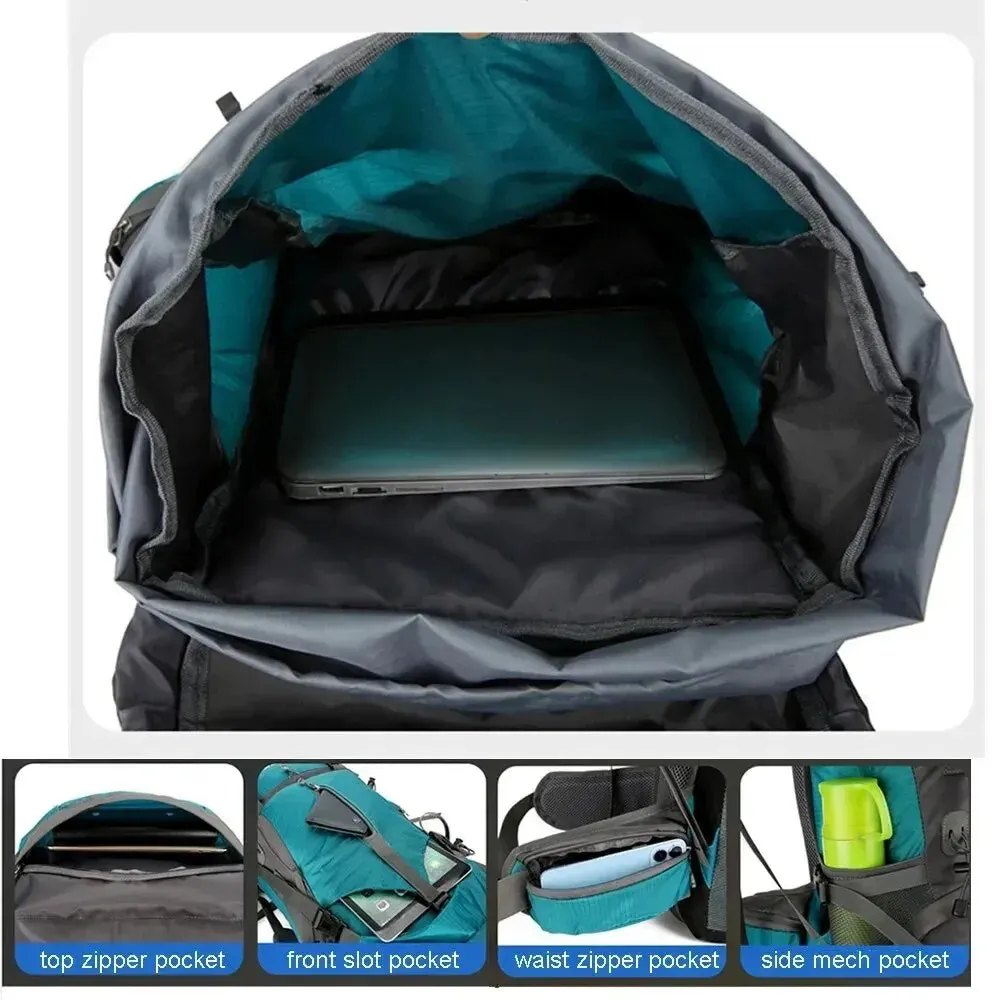 Waterproof Nylon Backpack With Rain Cover Hiking Mountaineering