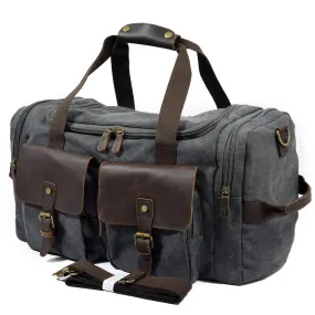 Weekender Outdoor Canvas And Leather Travel Duffel Bag