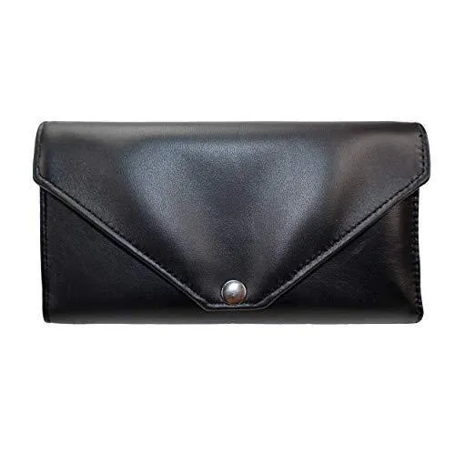 Women's Lambskin Leather Envelope Wallet, Womens Leather Clutch Wallet, Long Wallet with Snap Closure Hand Made in USA