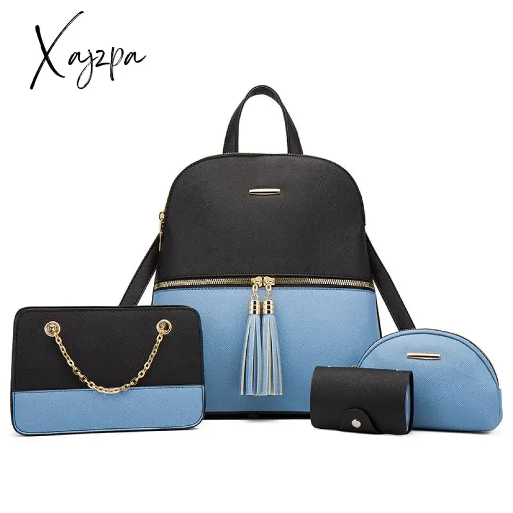 Xajzpa Women's Fashion Bags 3 Pcs Set Zipper Bag Ladies Color Contrast Backpacks for Women Brand Composite Bags