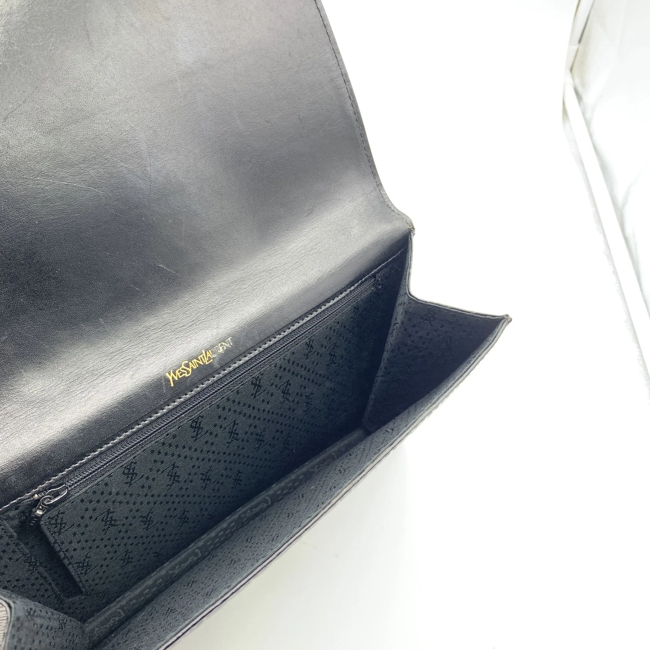 Yves Saint Laurent Vintage Black Embossed Asymmetric Clutch Bag