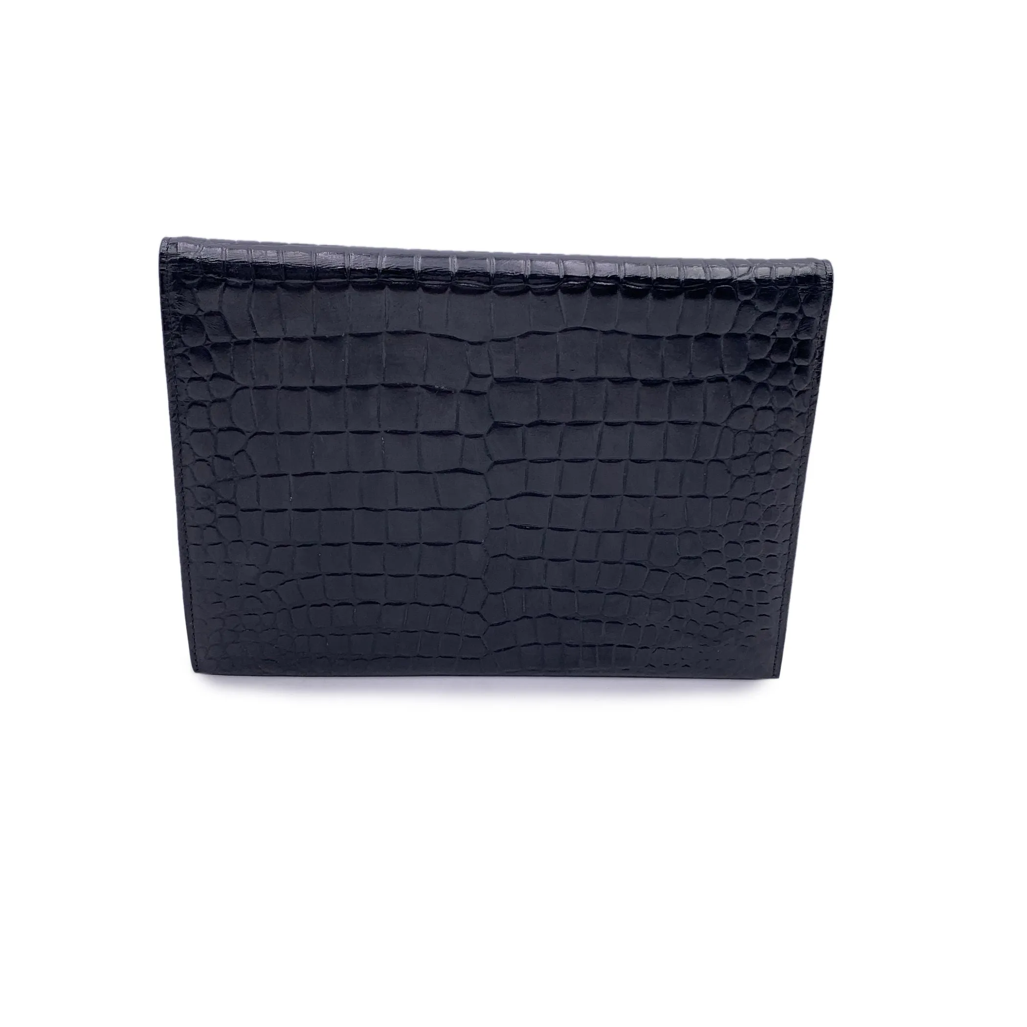 Yves Saint Laurent Vintage Black Embossed Asymmetric Clutch Bag