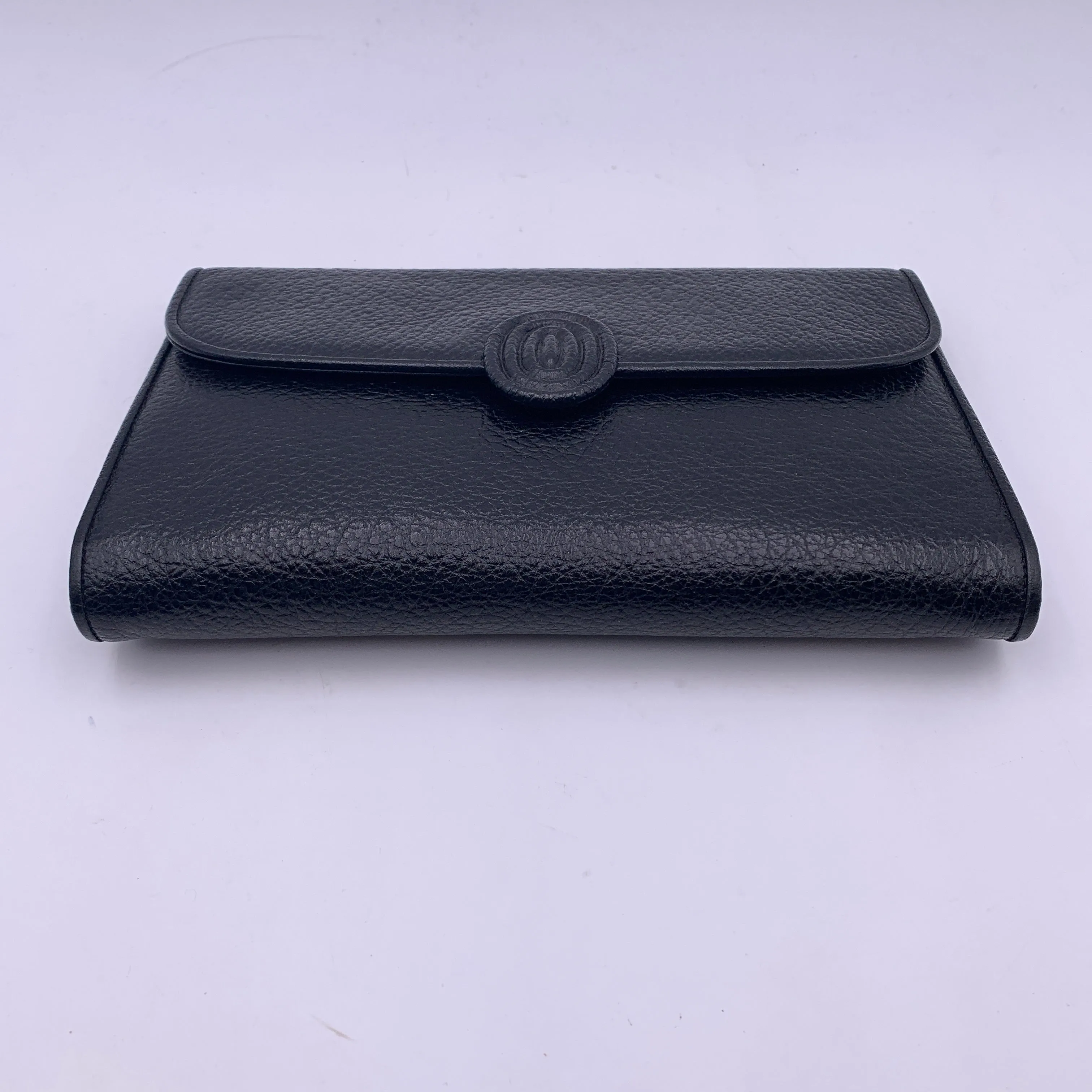 Yves Saint Laurent Vintage Black Pebbled Leather Flap Clutch Purse